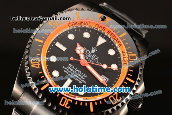 Rolex Sea-Dweller Deepsea Asia 2813 Automatic PVD Case/Strap with Black Dial and Orange Diver Index - Click Image to Close